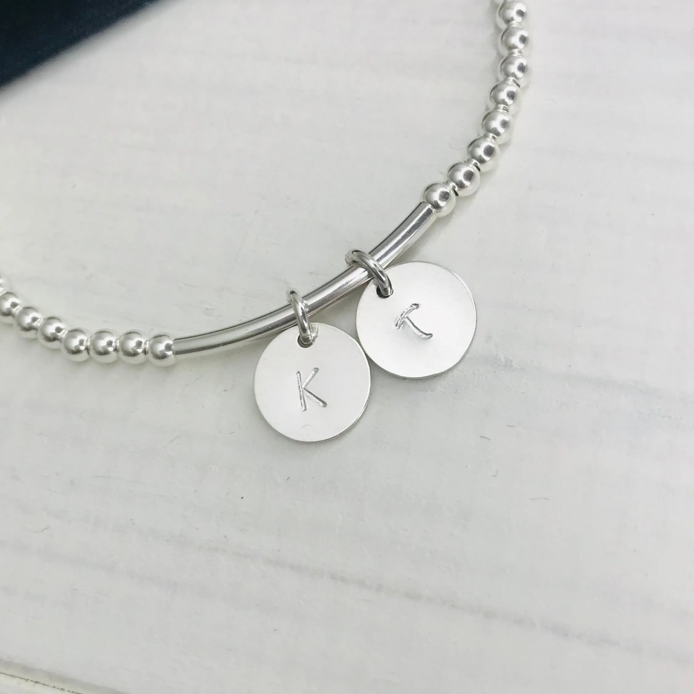 Personalised Silver Initial Disc Bracelet