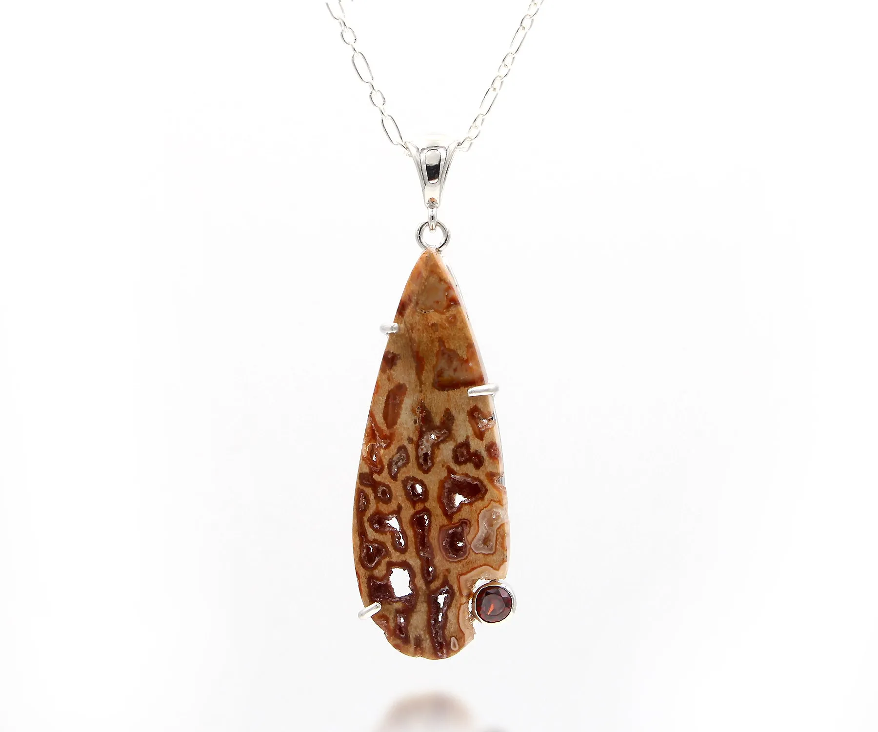 Petrified Wood Teardrop Druzy Necklace