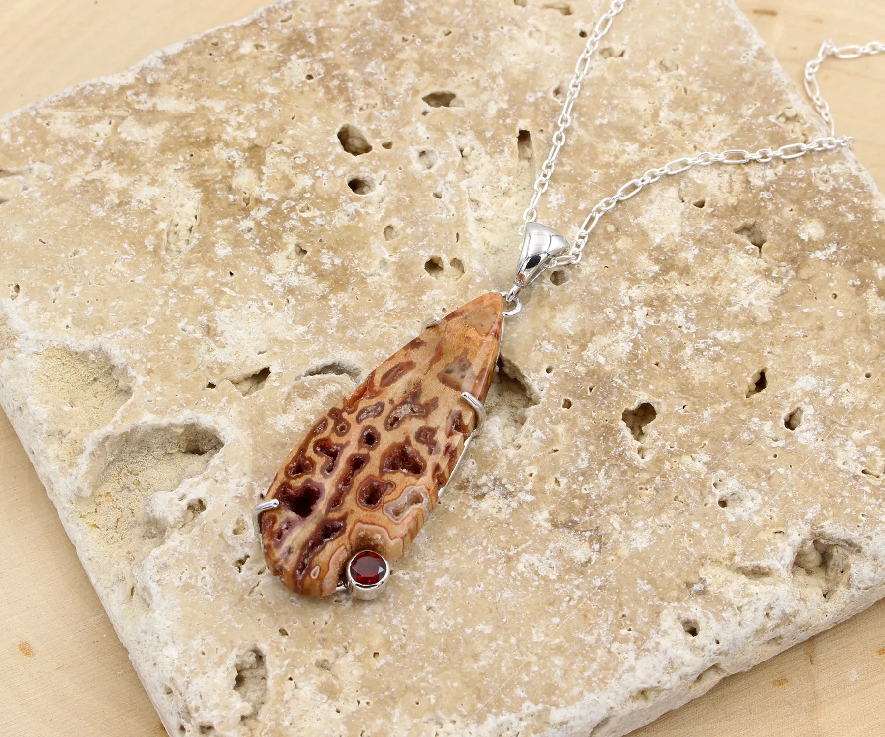 Petrified Wood Teardrop Druzy Necklace