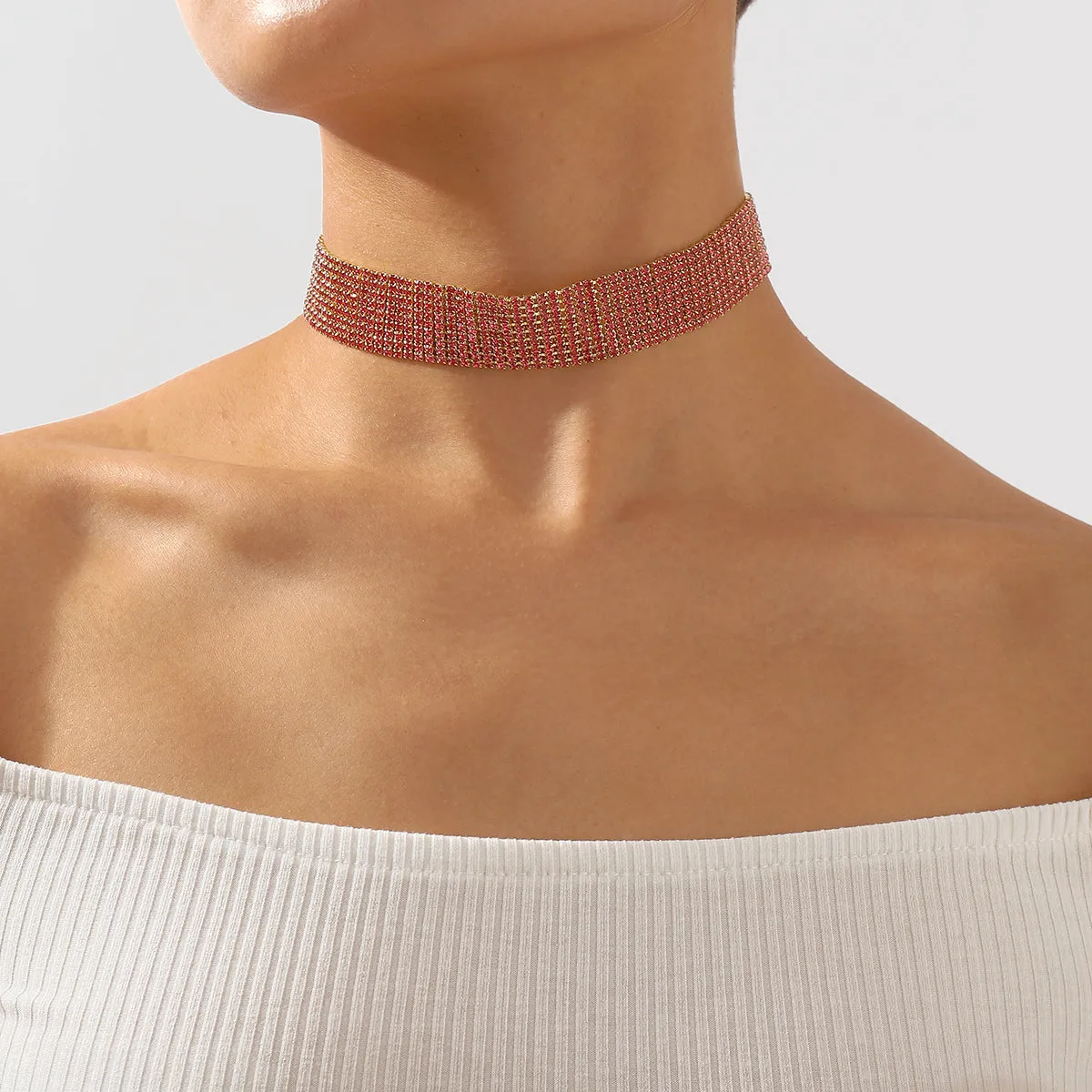 Pink Cubic Zirconia & 18K Gold-Plated Layered Choker