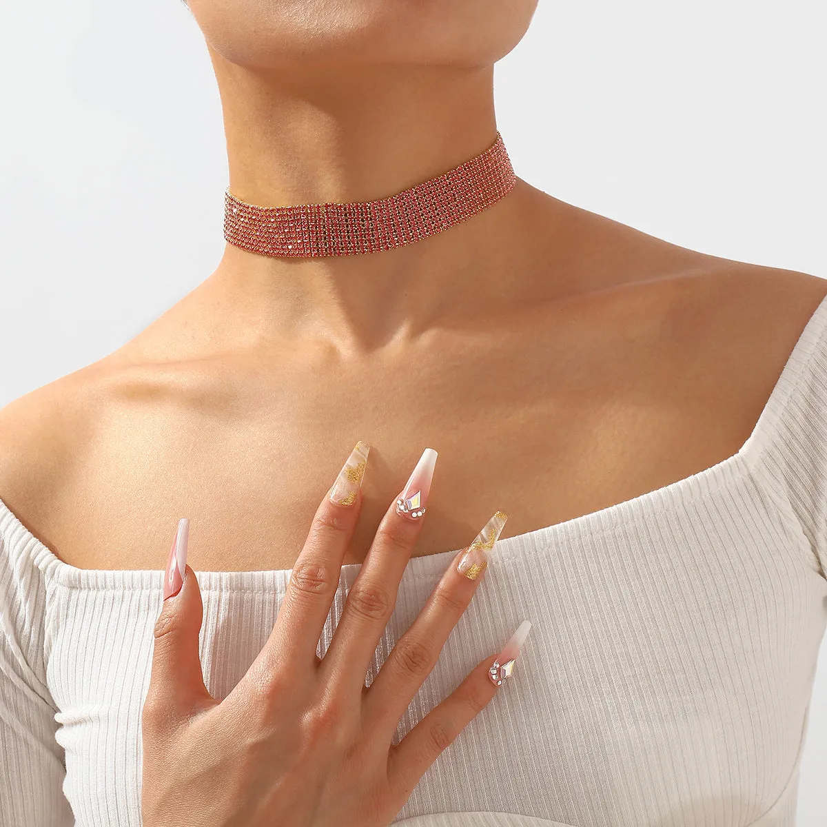 Pink Cubic Zirconia & 18K Gold-Plated Layered Choker