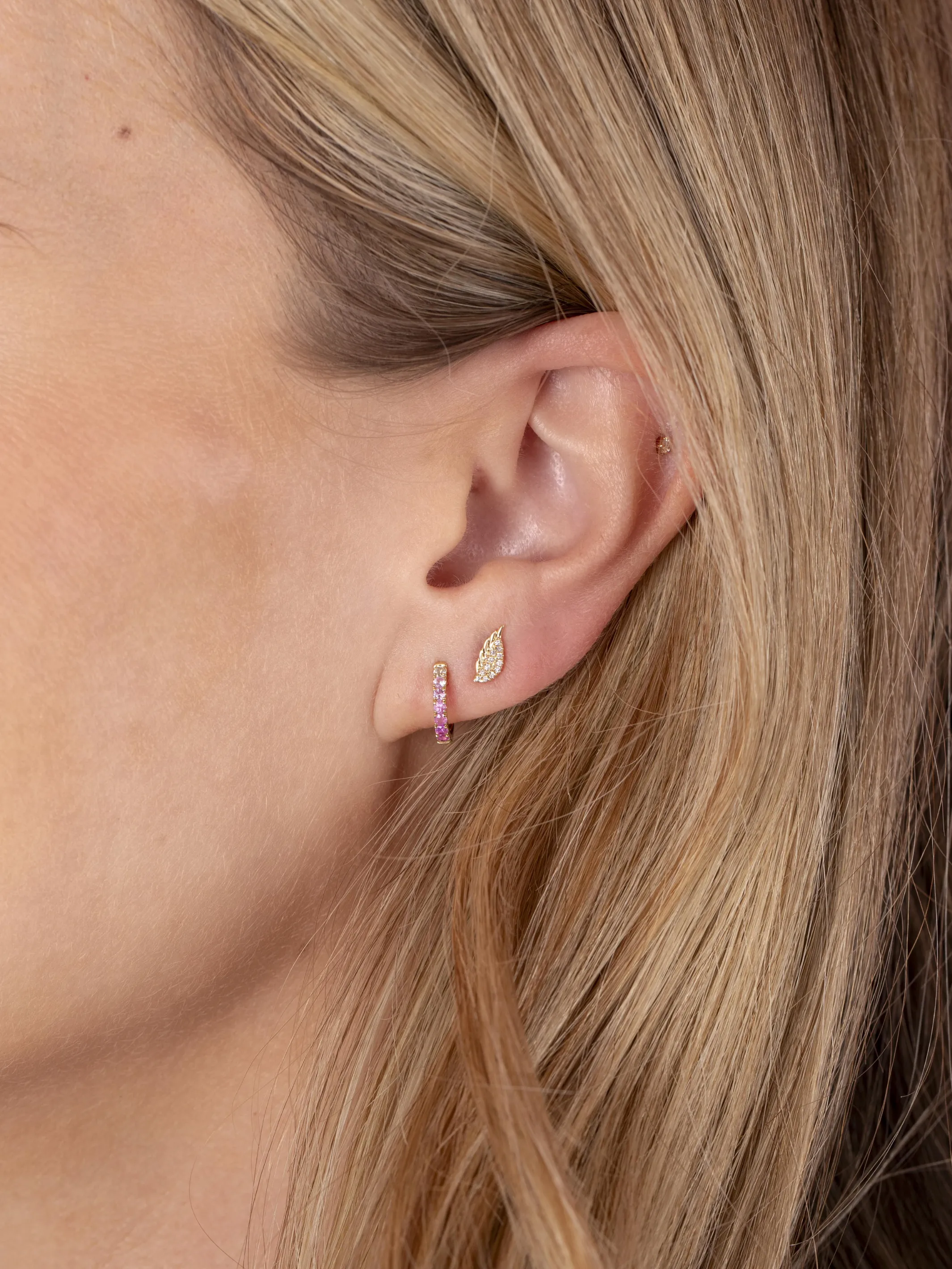 Pink Ombre Huggie Earrings 14K