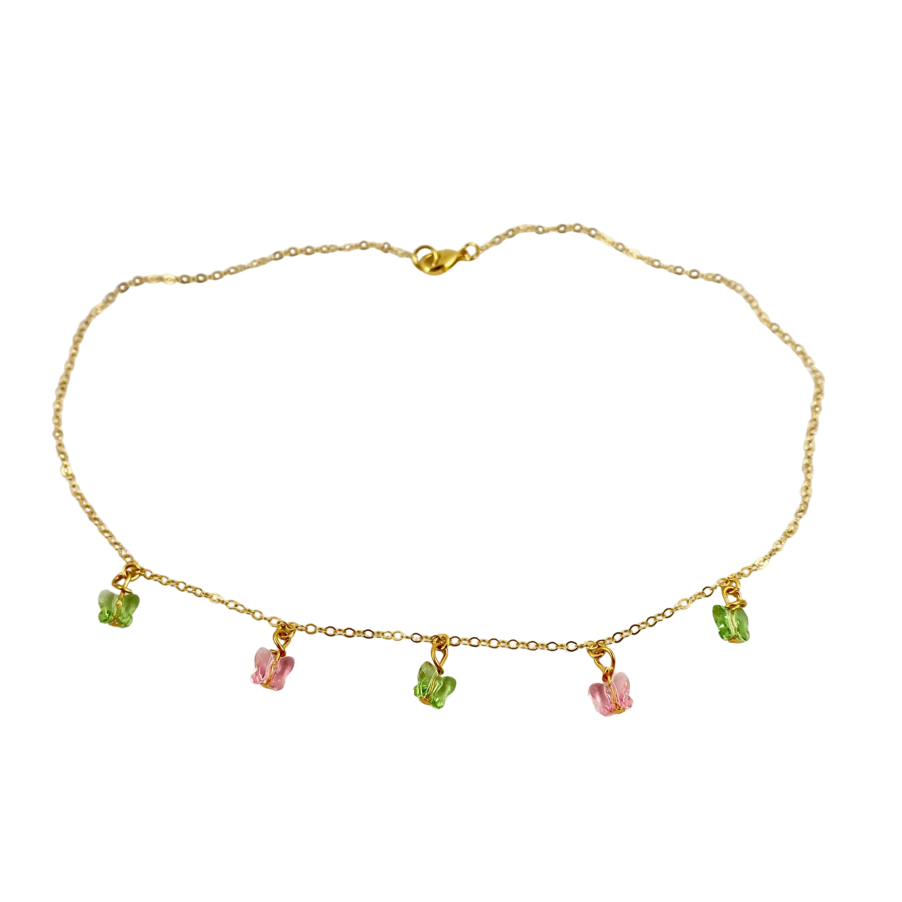Pink  Peridot Butterfly Choker 14K Gold Necklace