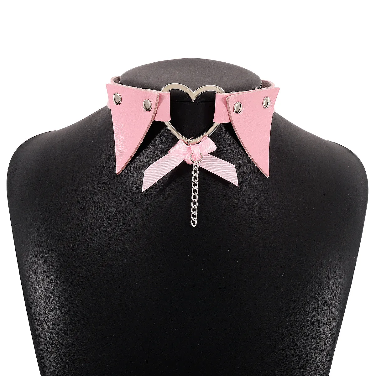 Pink Polystyrene & Silver-Plated Heart Choker Necklace