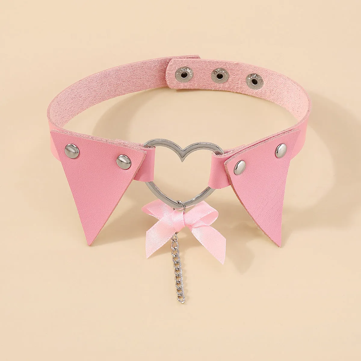 Pink Polystyrene & Silver-Plated Heart Choker Necklace