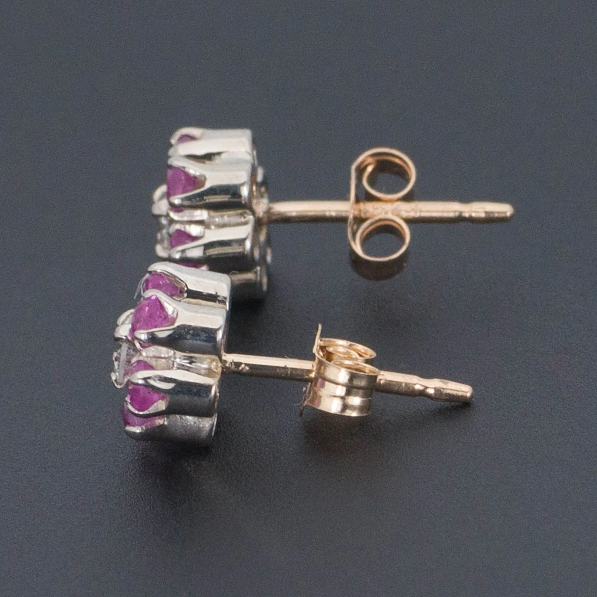Pink Sapphire & Diamond Flower Earrings | 14k Gold Earrings