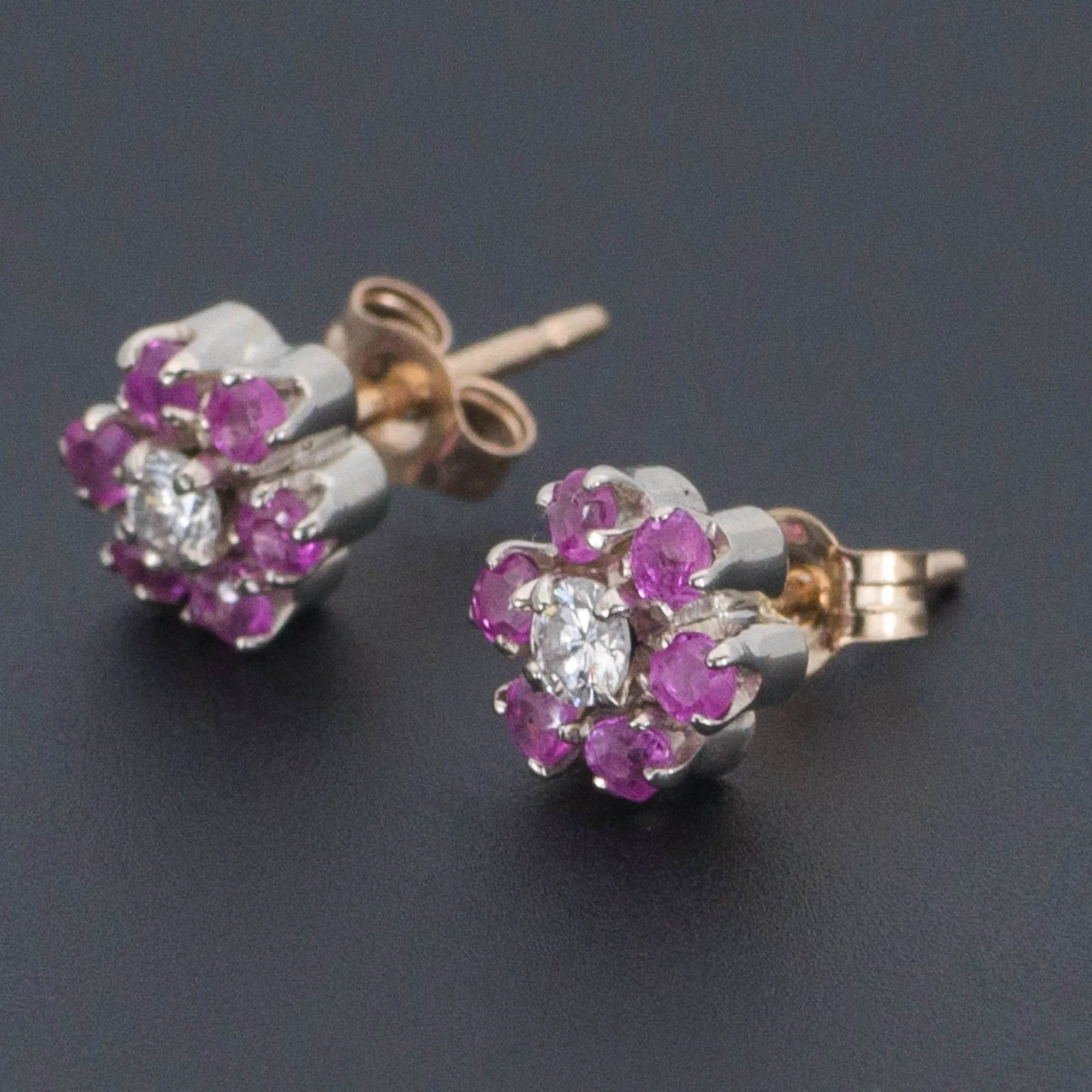 Pink Sapphire & Diamond Flower Earrings | 14k Gold Earrings