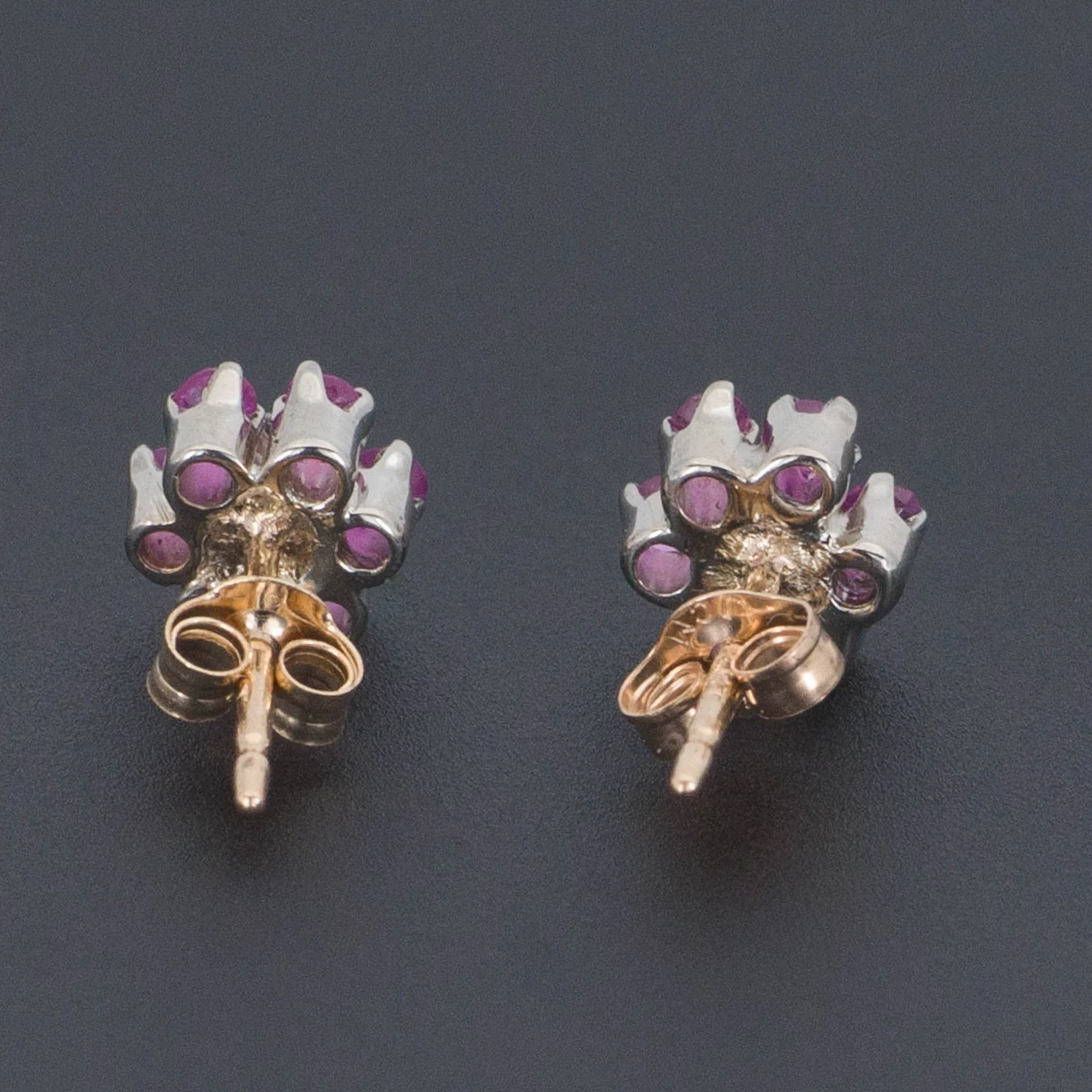 Pink Sapphire & Diamond Flower Earrings | 14k Gold Earrings