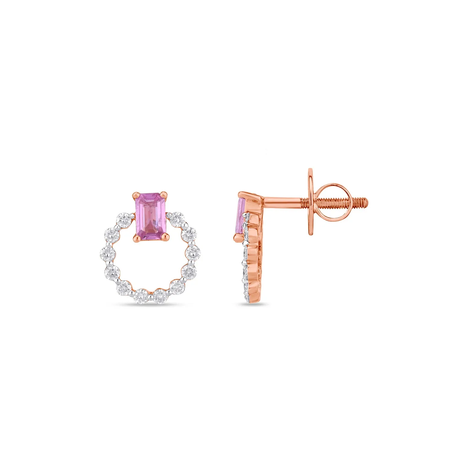 Pink Sapphire Circular Diamond Stud Earrings