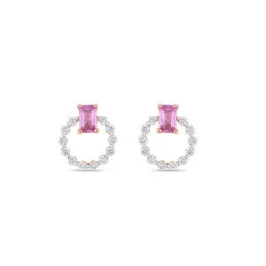 Pink Sapphire Circular Diamond Stud Earrings