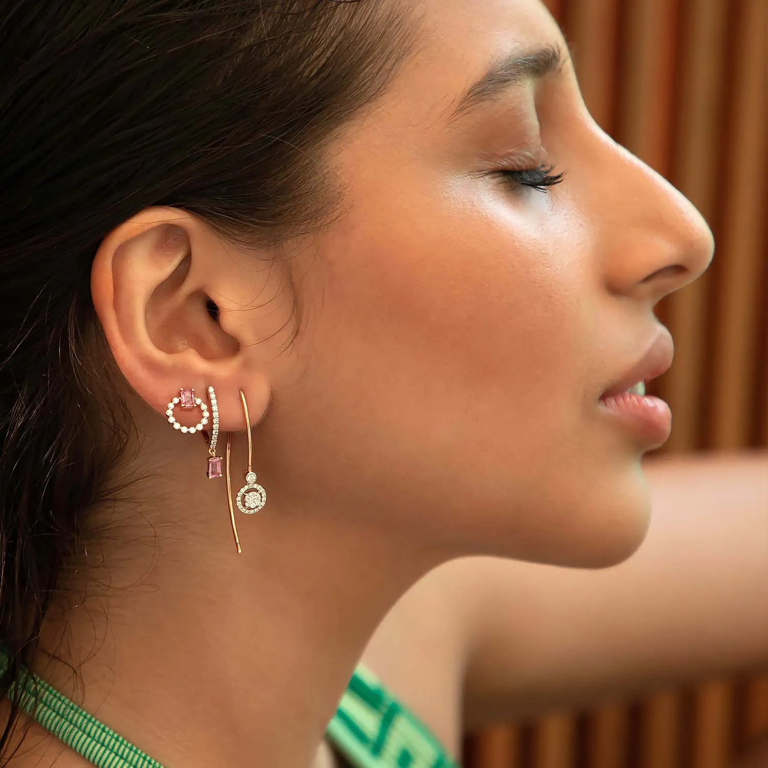 Pink Sapphire Circular Diamond Stud Earrings