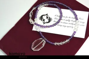 PISCES NECKLACE - Clear Quartz Pendant and Purple Amethyst Beads