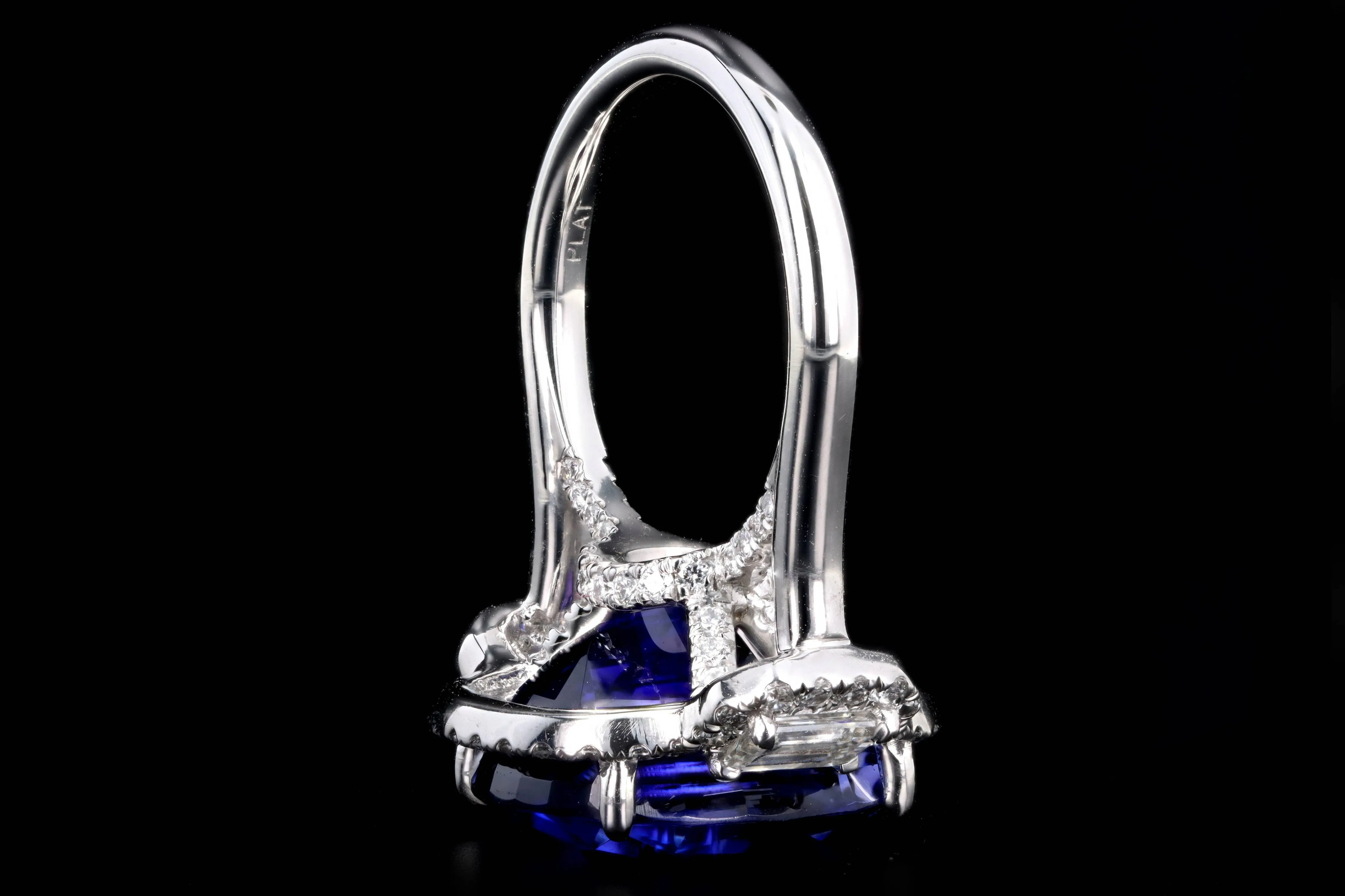 Platinum 13.6 Carat Cushion Tanzanite & Diamond Ring