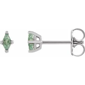 Platinum 4x2 mm Lab-Grown Green Sapphire Earrings