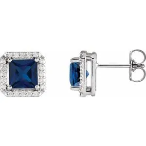 Platinum 5x5 mm Lab-Grown Blue Sapphire 1/6 CTW Natural Diamond Halo-Style Earrings