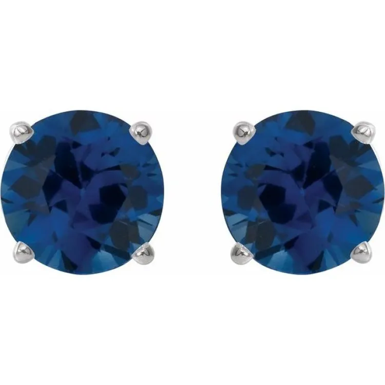 Platinum 7 mm Lab-Grown Blue Sapphire Stud Earrings