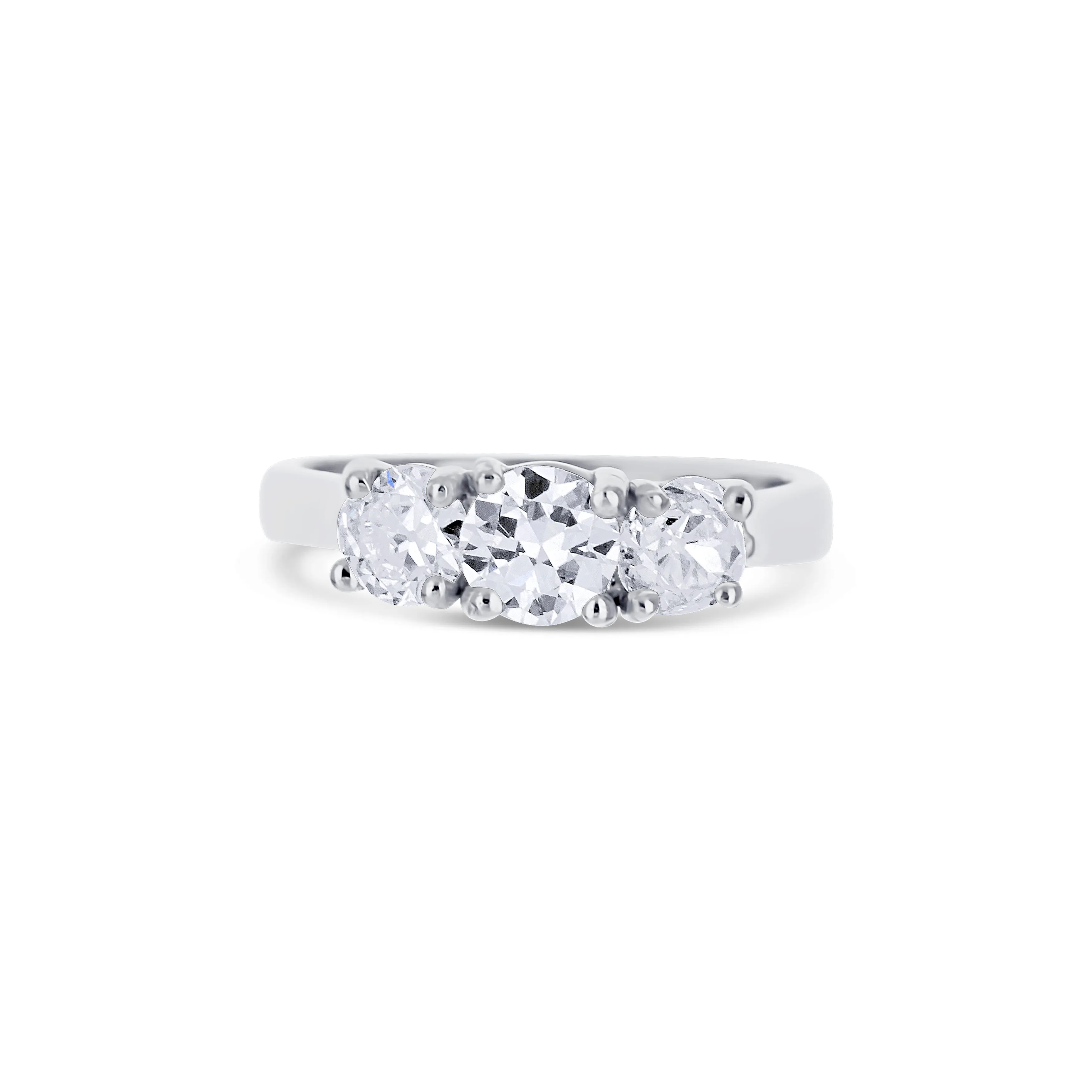 Platinum  Classic Three Stone Engagement Ring 1.25 Carat Total Weight Round Brilliant Cut Diamonds