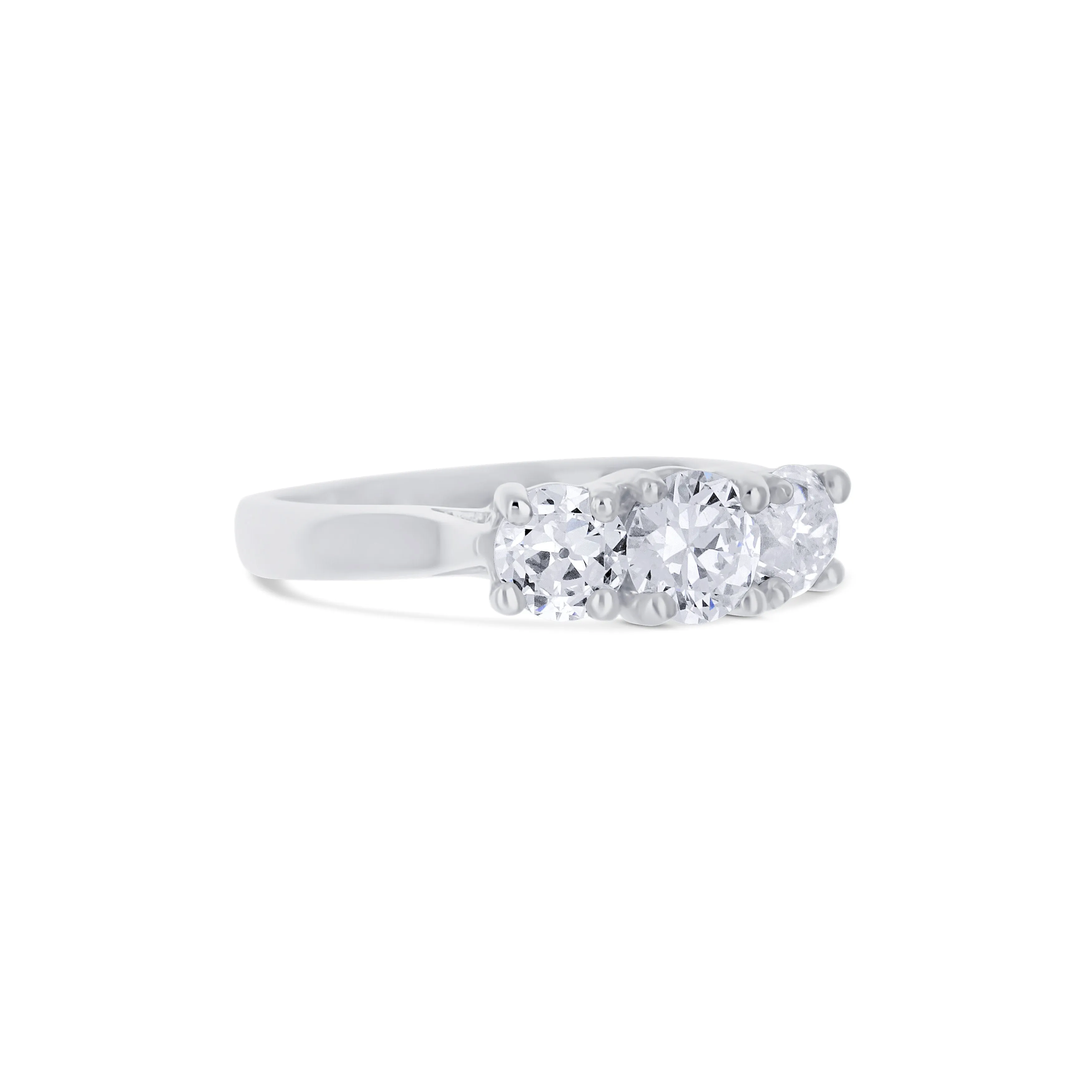 Platinum  Classic Three Stone Engagement Ring 1.25 Carat Total Weight Round Brilliant Cut Diamonds