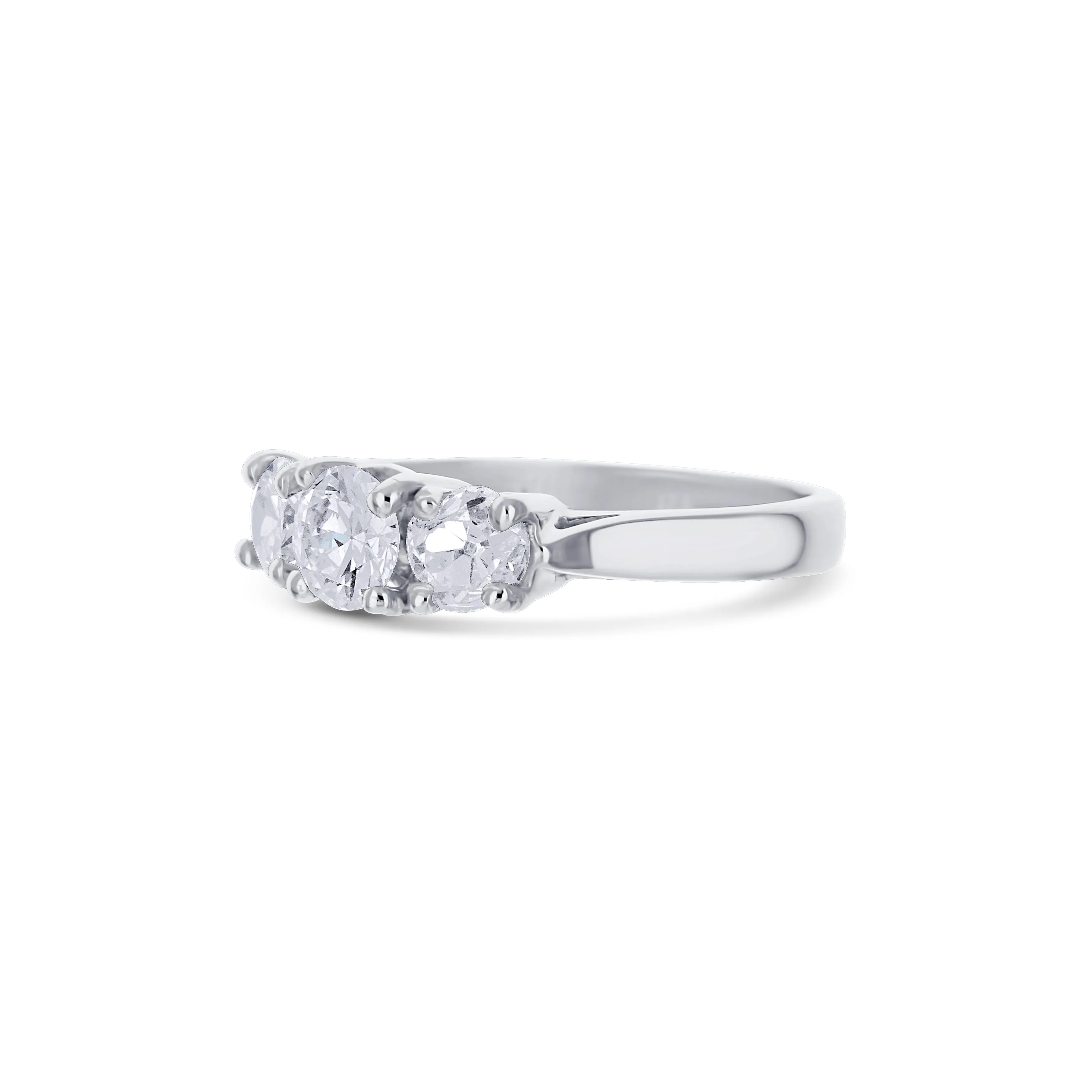 Platinum  Classic Three Stone Engagement Ring 1.25 Carat Total Weight Round Brilliant Cut Diamonds