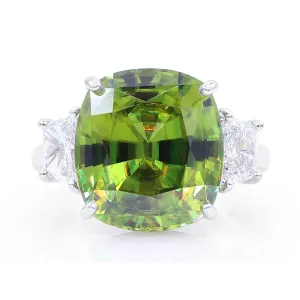 Platinum Sphene and Diamond Ring