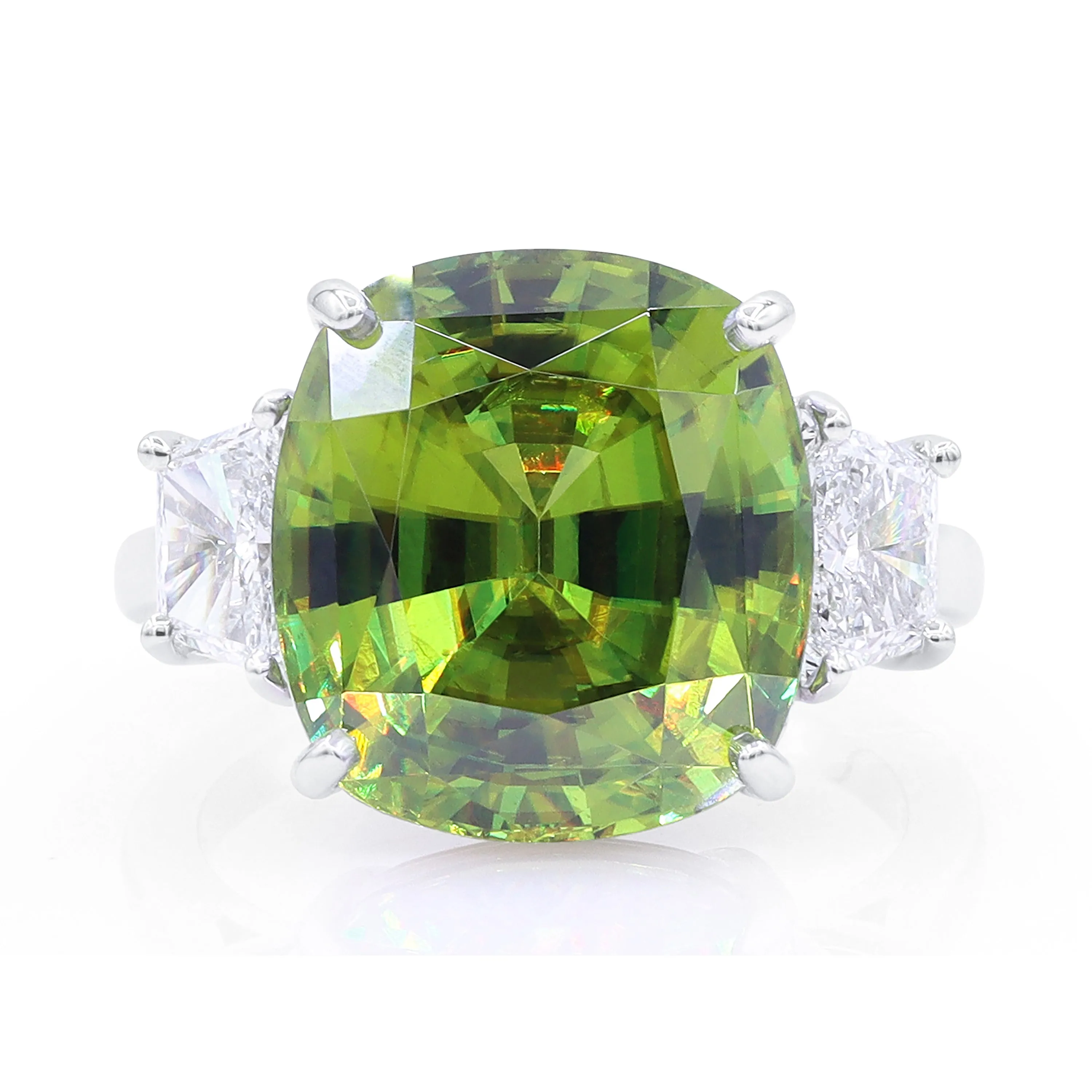 Platinum Sphene and Diamond Ring