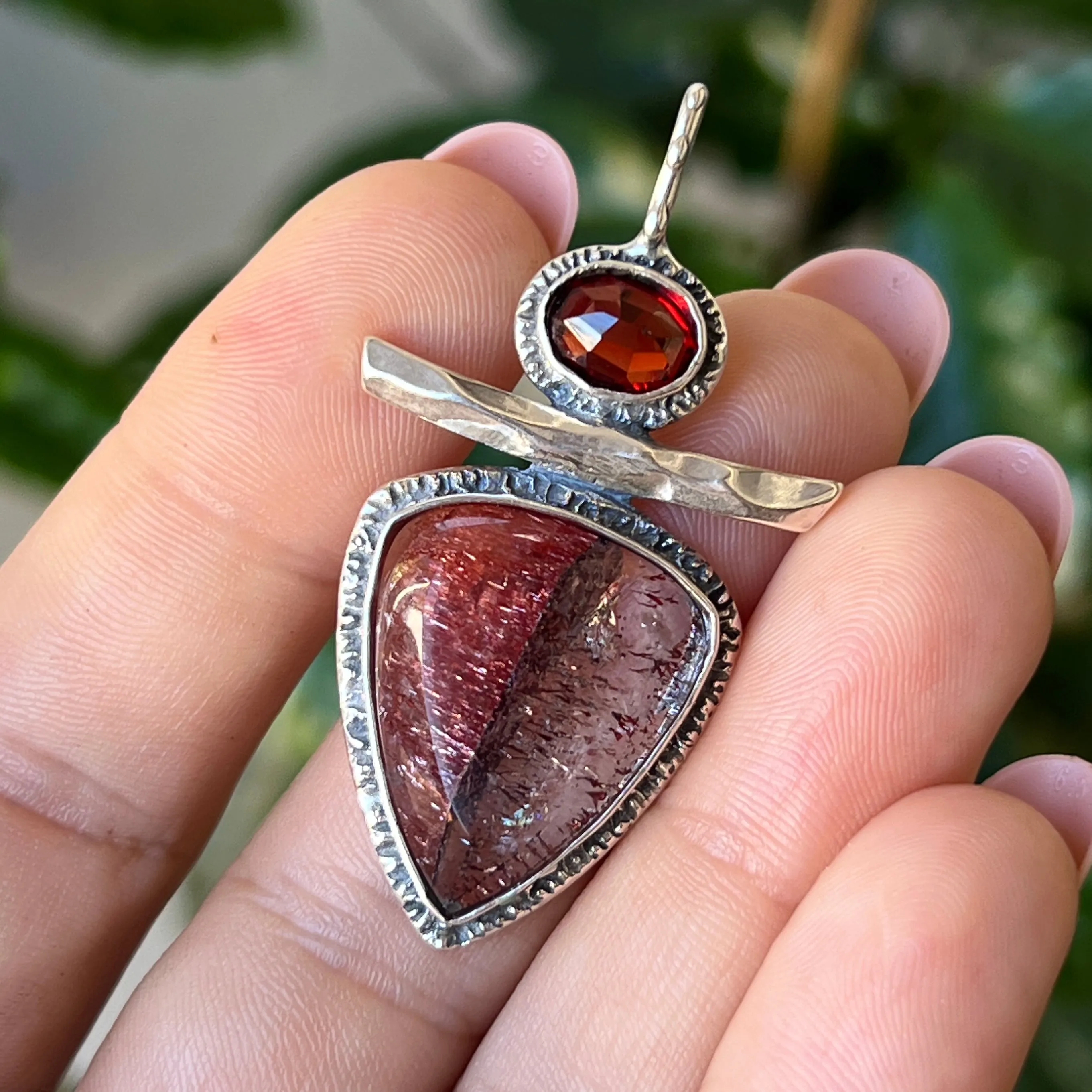 PRE-ORDER FOR KOLBY- Super Seven & Garnet Pendant