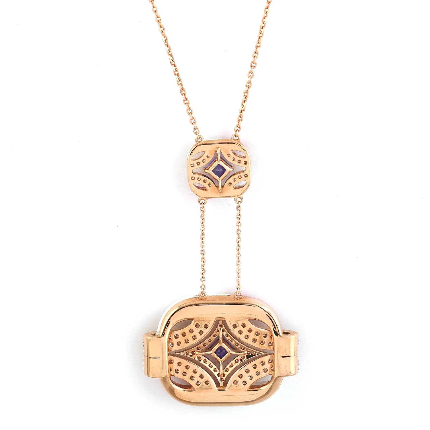 Princess Cut Tanzanite Pave Diamond Enamel Designer Choker Necklace In Rose Gold