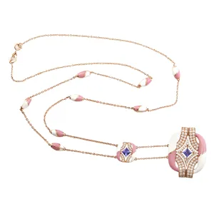 Princess Cut Tanzanite Pave Diamond Enamel Designer Choker Necklace In Rose Gold