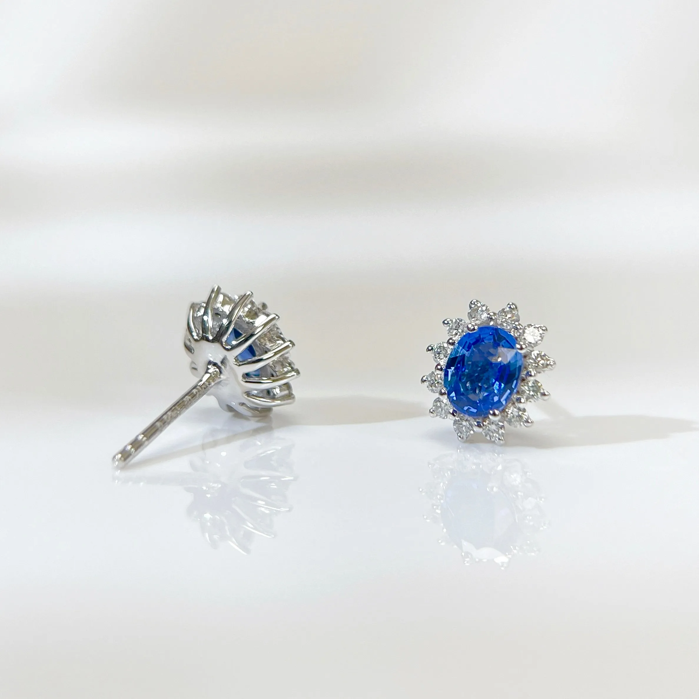 Princess Diana  Blue Sapphire Earrings 18K solid gold and Halo Diamond with Certificate