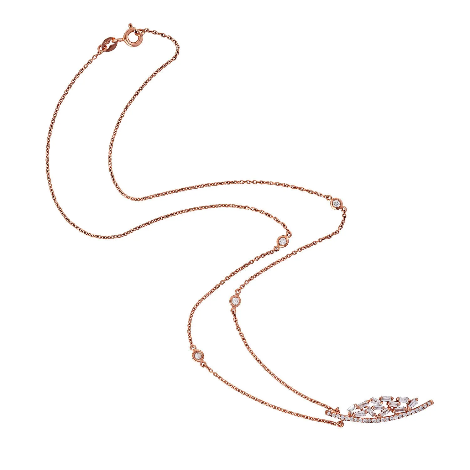 Prong Set Baguette Diamond Designer Choker Necklace For Her In Rose Gold