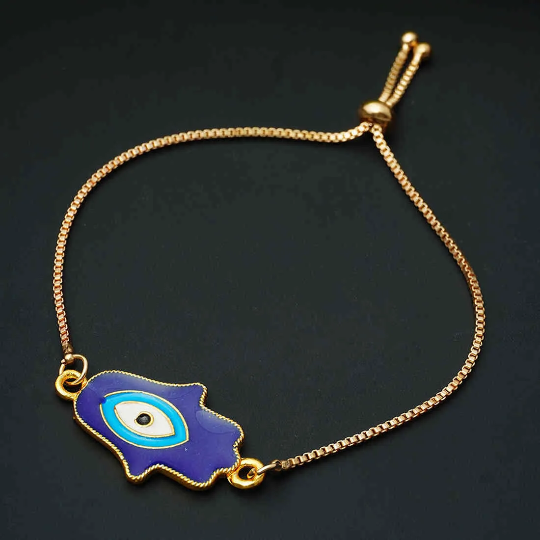 Prussian Blue Hamsa Hand Evil Eye Charm Bracelet