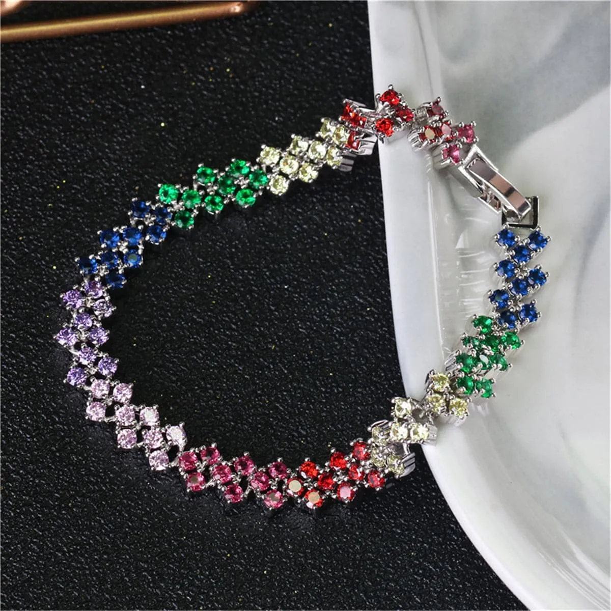 Purple & Blue Multicolor Cubic Zirconia Bracelet