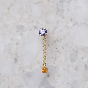 Purple and Orange Sapphire Waterfall Single Stud