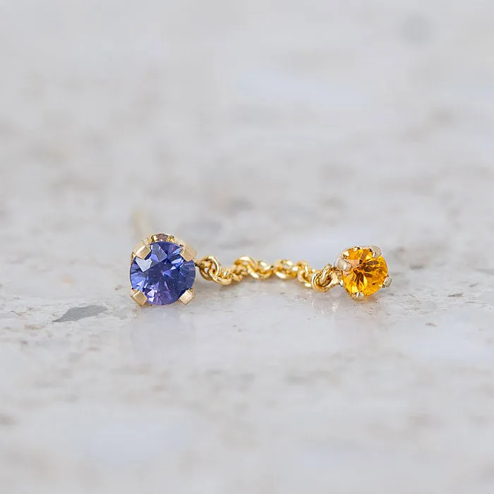 Purple and Orange Sapphire Waterfall Single Stud