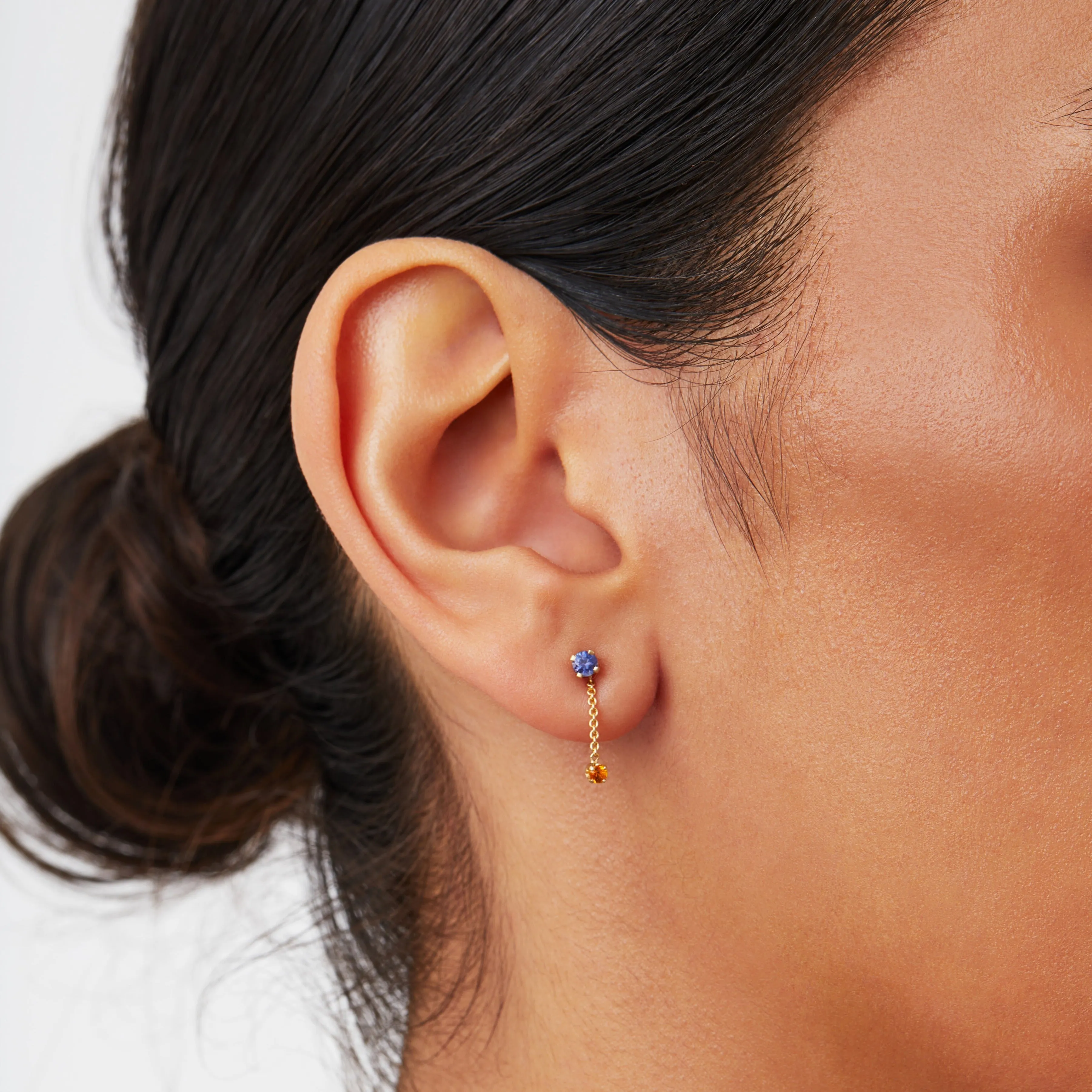Purple and Orange Sapphire Waterfall Single Stud
