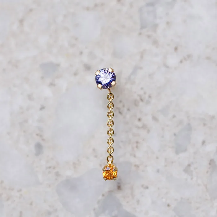Purple and Orange Sapphire Waterfall Single Stud
