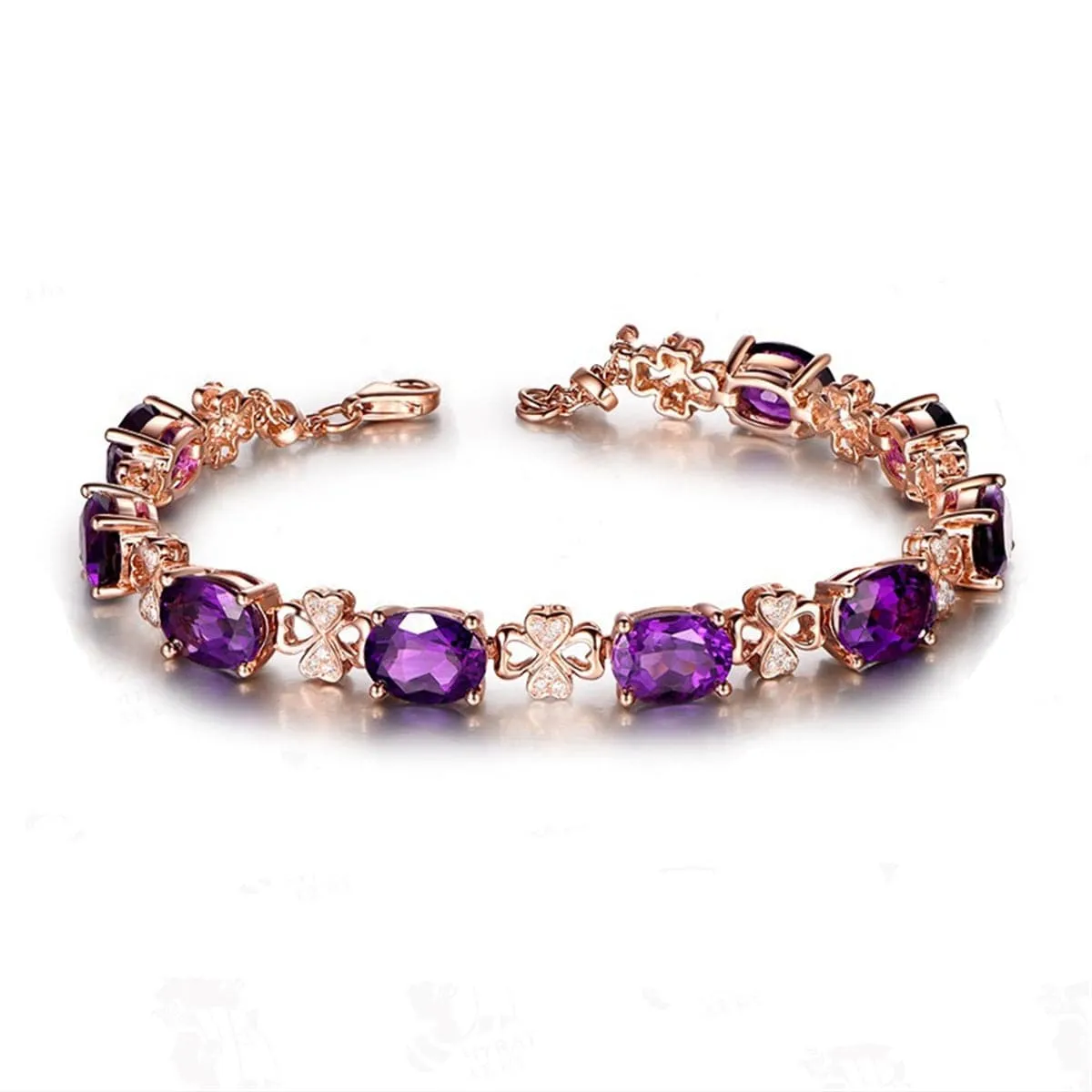 Purple Crystal & Cubic Zirconia Clover Tennis Bracelet