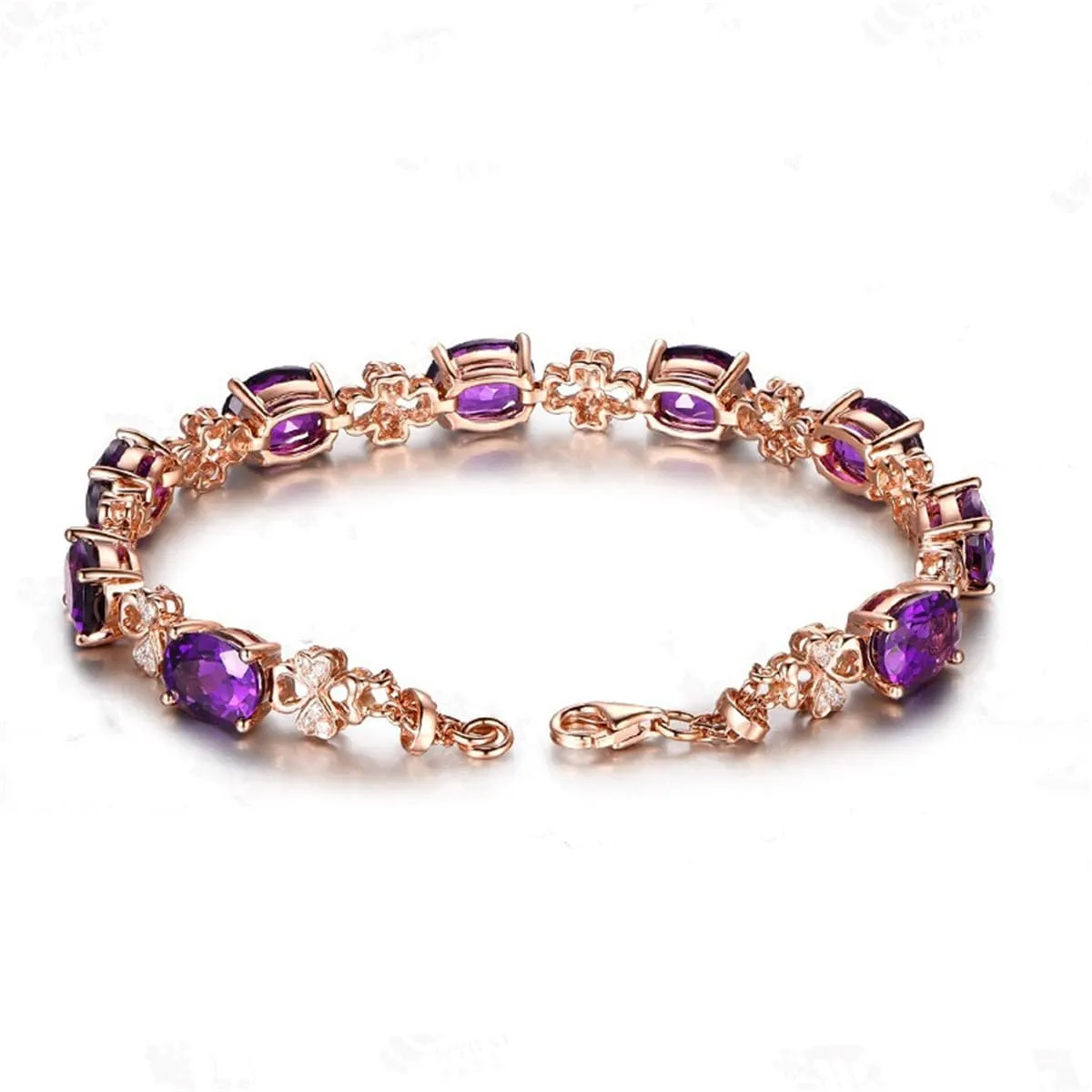 Purple Crystal & Cubic Zirconia Clover Tennis Bracelet