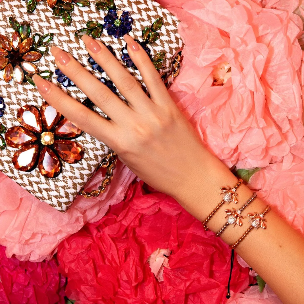 Queen | 18k Rose Gold | Crystal Honeybee Charm Bracelet