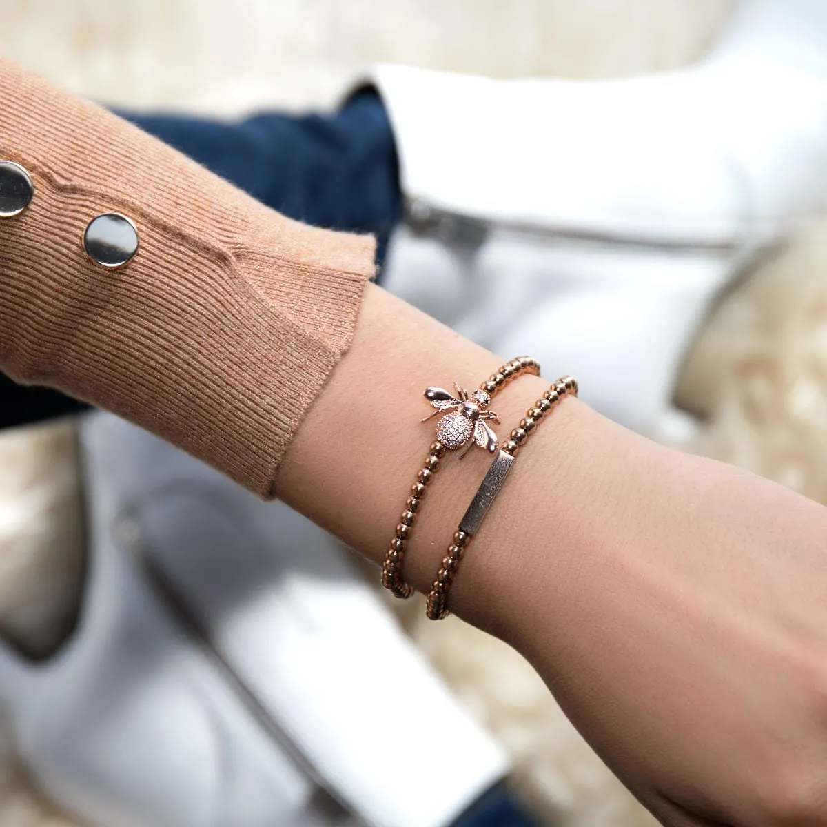 Queen | 18k Rose Gold | Crystal Honeybee Charm Bracelet