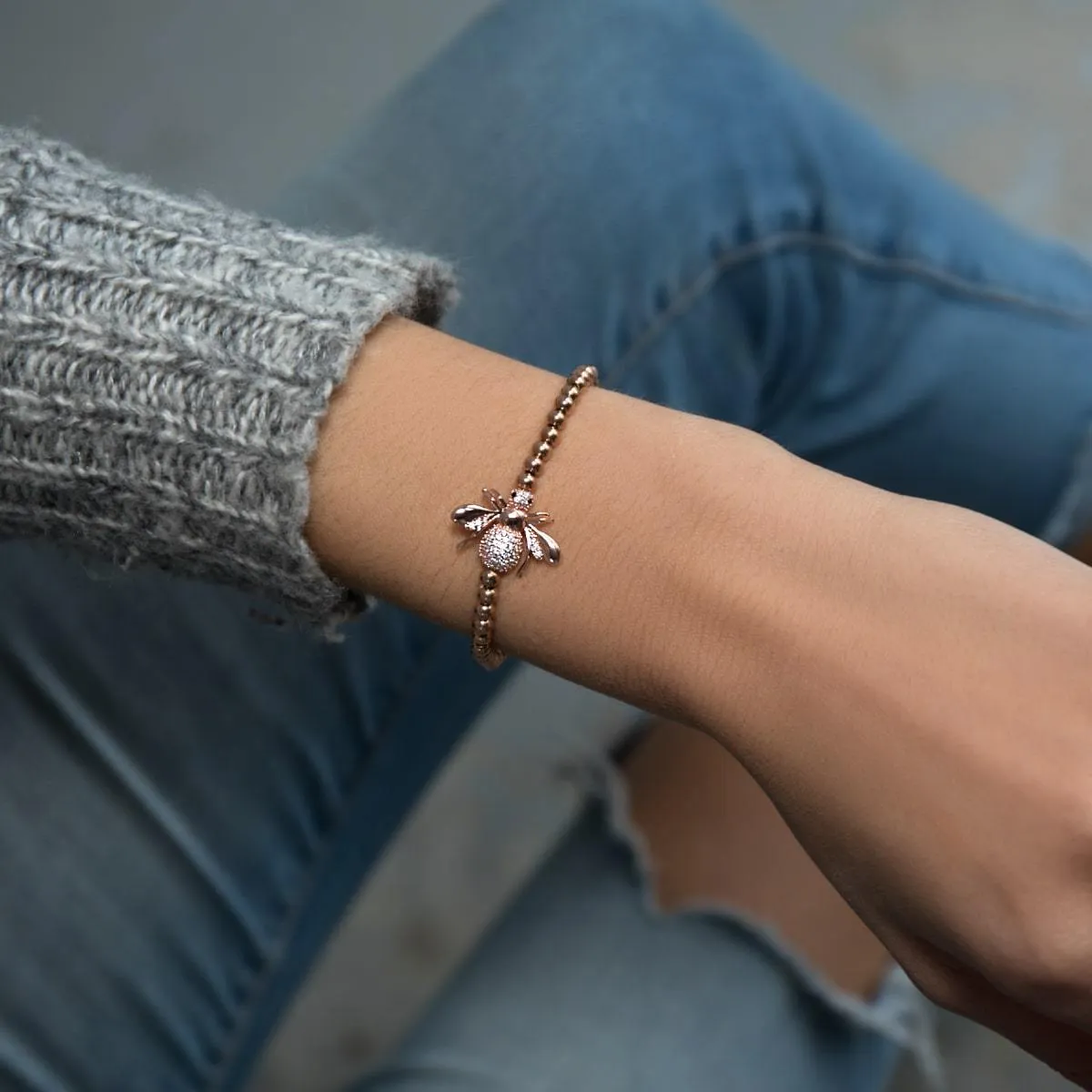 Queen | 18k Rose Gold | Crystal Honeybee Charm Bracelet