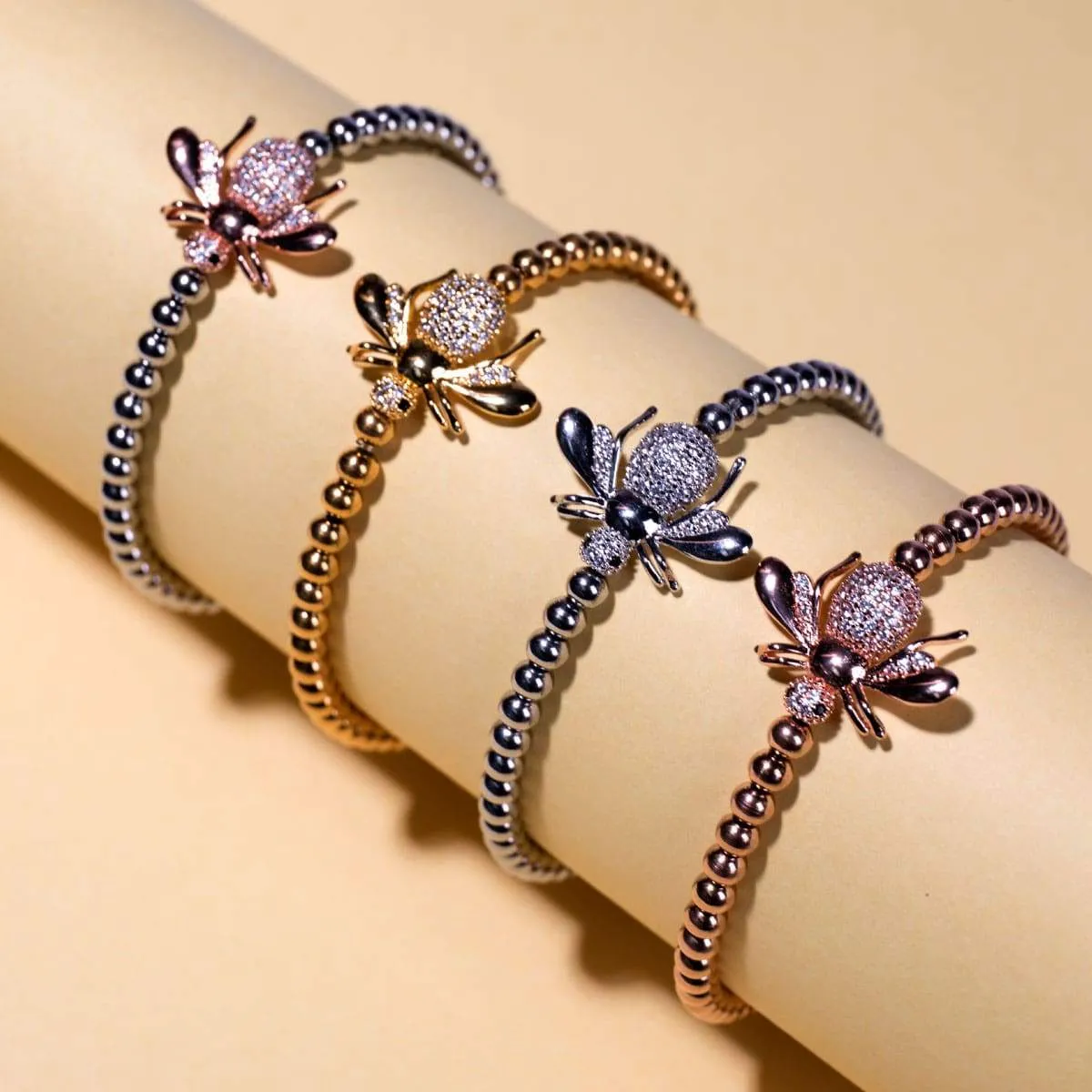Queen | 18k Rose Gold | Crystal Honeybee Charm Bracelet