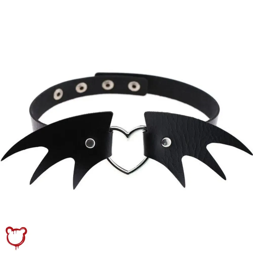 "Batty Black Faux Leather Choker"