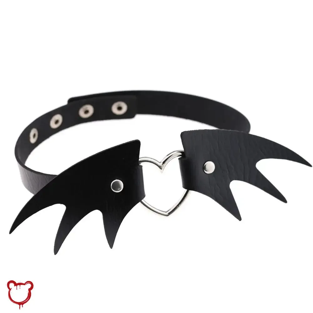 "Batty Black Faux Leather Choker"