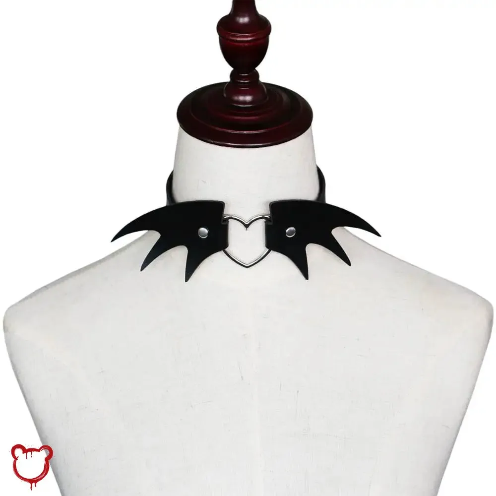 "Batty Black Faux Leather Choker"