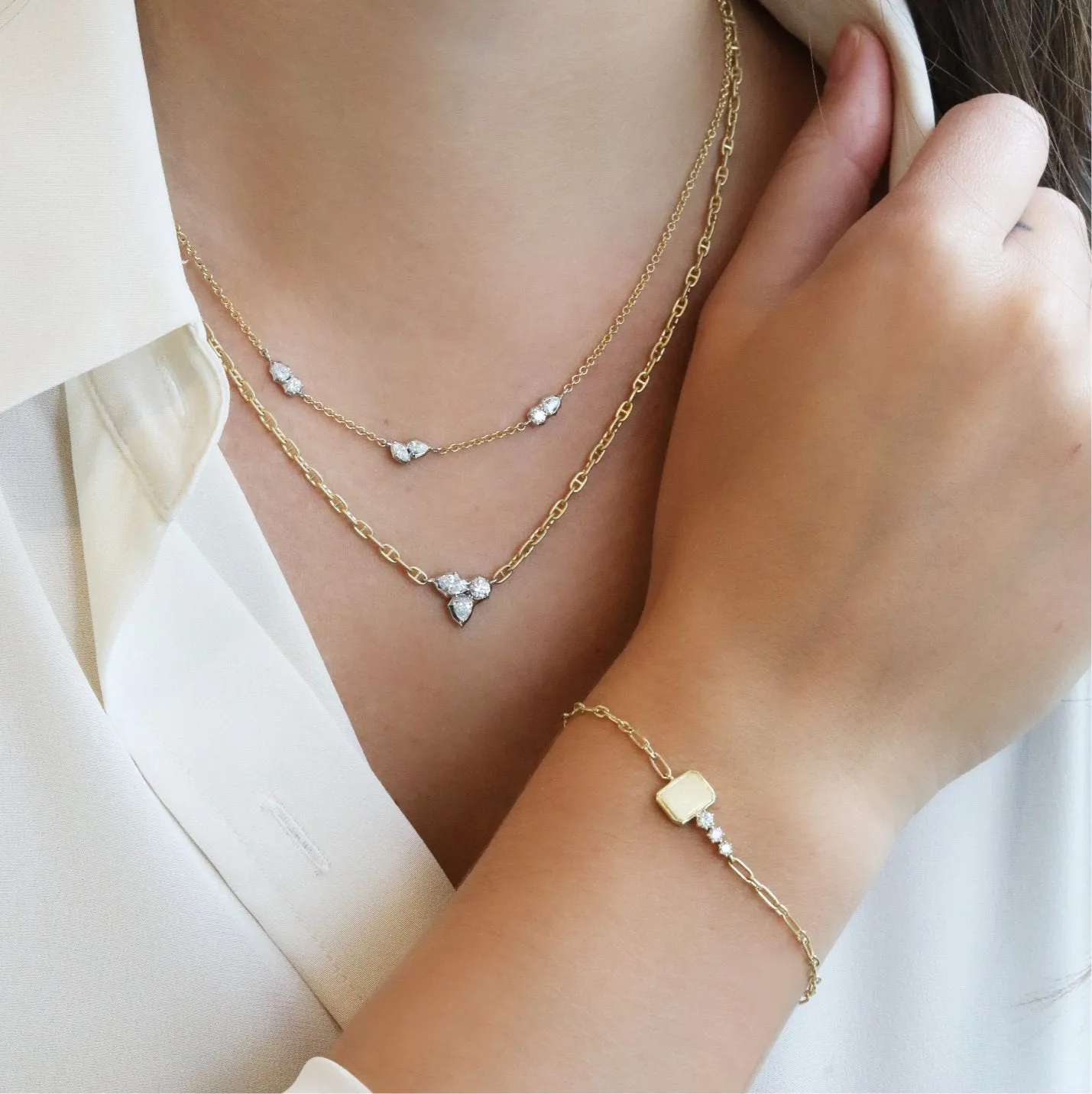 "Mini Catherine Key" Chain Bracelet with Three Diamonds