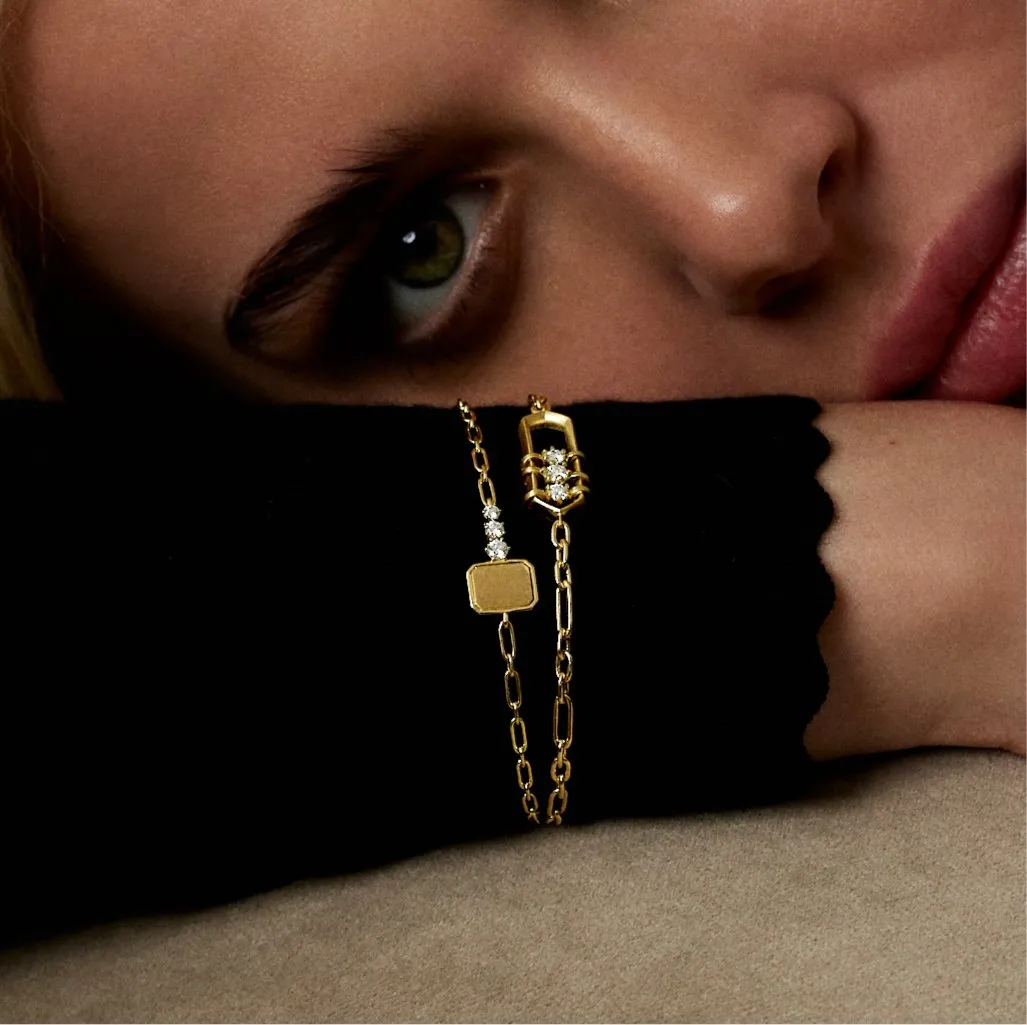 "Mini Catherine Key" Chain Bracelet with Three Diamonds