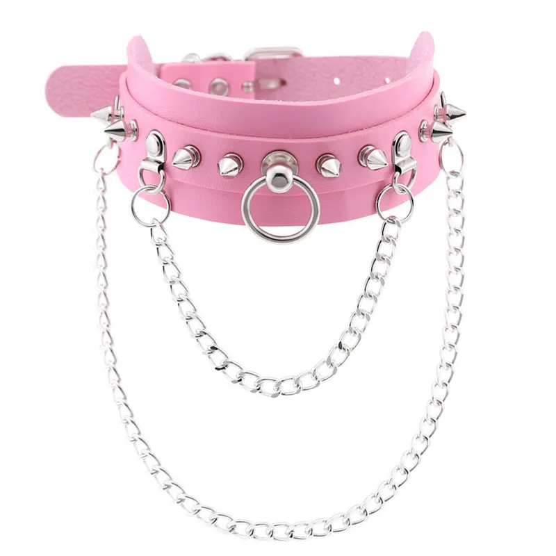 "PUNK RIVET RING CHAIN" CHOKER D070814