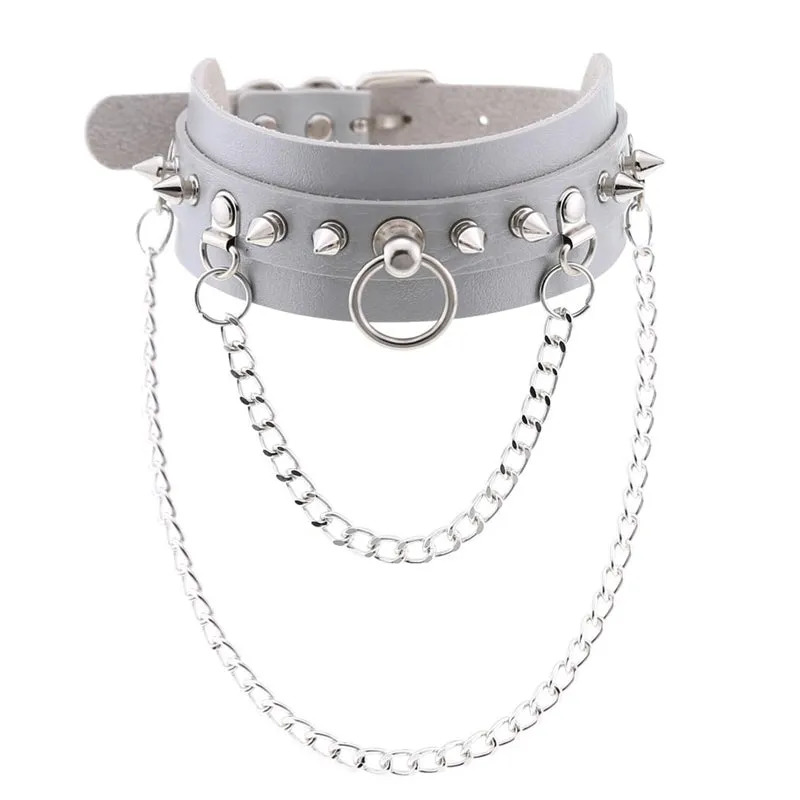"PUNK RIVET RING CHAIN" CHOKER D070814