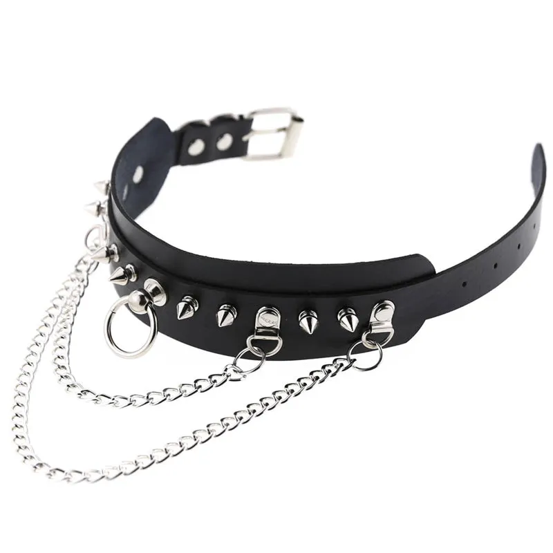 "PUNK RIVET RING CHAIN" CHOKER D070814